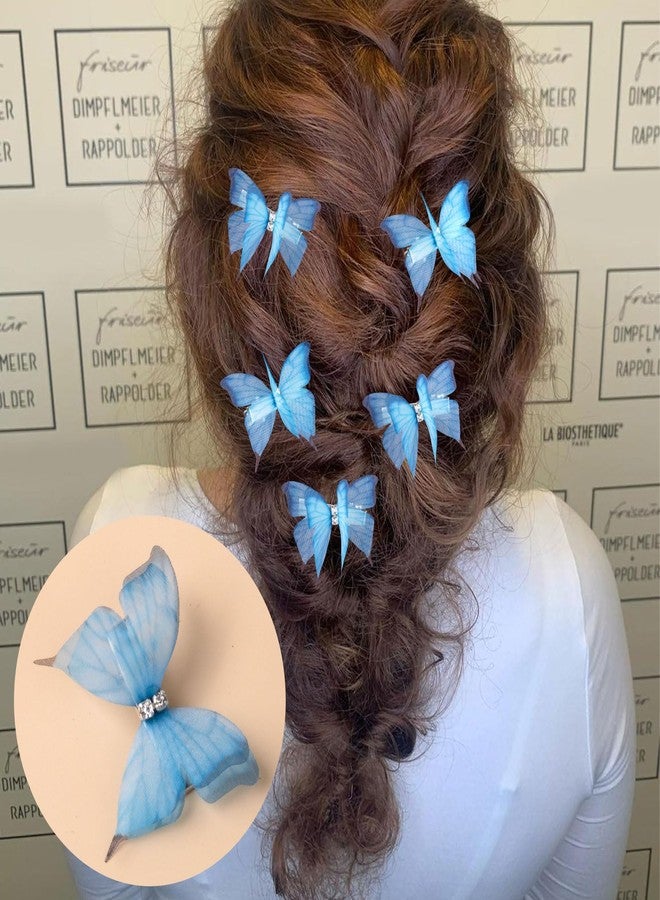 Winsyison 5pcs Butterfly Hair Clips for Women, Blue Gradient Organza Barrettes, Non-Slip Sparkly Rhinestone Hairpins Hair Accessories for Thick Thin Fine Curly Straight Long Hairstyles - Image 5