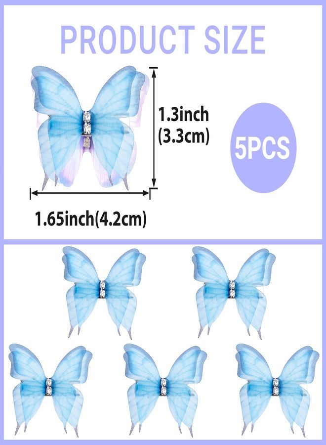 Winsyison 5pcs Butterfly Hair Clips for Women, Blue Gradient Organza Barrettes, Non-Slip Sparkly Rhinestone Hairpins Hair Accessories for Thick Thin Fine Curly Straight Long Hairstyles - Image 2