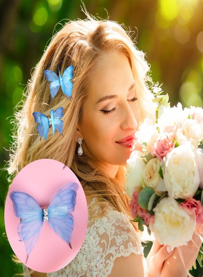 Winsyison 5pcs Butterfly Hair Clips for Women, Blue Gradient Organza Barrettes, Non-Slip Sparkly Rhinestone Hairpins Hair Accessories for Thick Thin Fine Curly Straight Long Hairstyles - Image 3