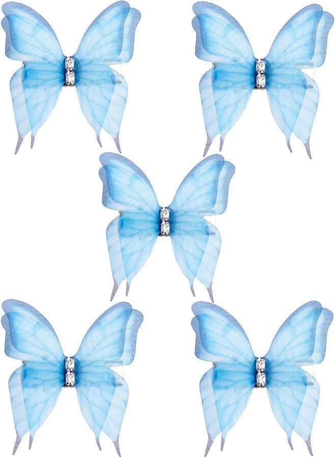 Winsyison 5pcs Butterfly Hair Clips for Women, Blue Gradient Organza Barrettes, Non-Slip Sparkly Rhinestone Hairpins Hair Accessories for Thick Thin Fine Curly Straight Long Hairstyles - Image 1