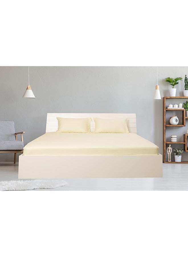 Hotel Linen Klub Twin Fitted Sheet 1Pc 100 Percent Cotton 250Tc Sateen 1Cm Stripe Size: 100X200+25Cm Cream  - Image 1