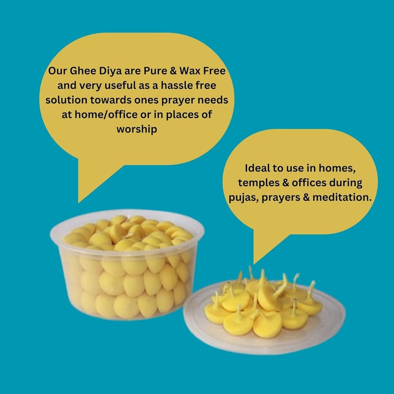 R Wellness Small Ghee Diya for Puja 100 Pcs Wax Free Ghee BattiWicksJyot for Puja Aarti Pack of 1 Yellow 100 Pcs - Image 4