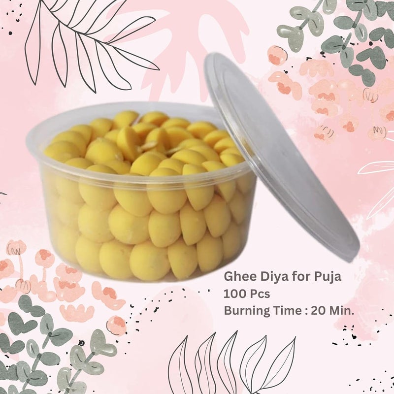 R Wellness Small Ghee Diya for Puja 100 Pcs Wax Free Ghee BattiWicksJyot for Puja Aarti Pack of 1 Yellow 100 Pcs - Image 5