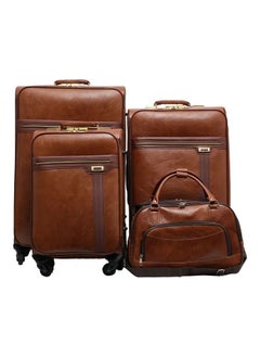 Leather Trolley Travel Bag Men Women with Handle Leather Brown