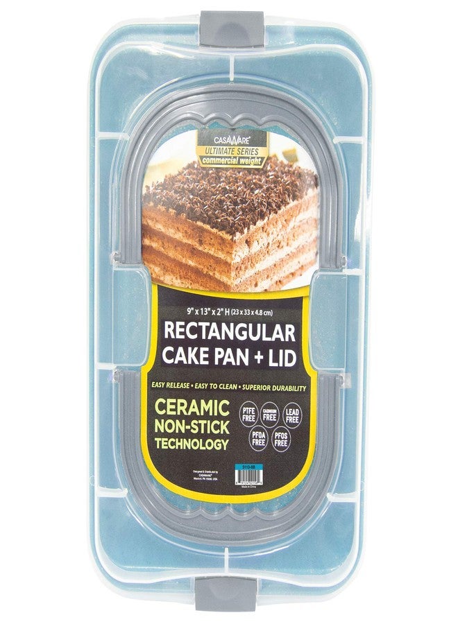 casaWare 9 x 13 x 2-inch Covered Rectangular Cake Pan with Wide Handles (Blue Granite) - Image 1