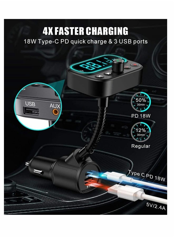 Generic Bluetooth 5.0 FM Transmitter for Car, USB C PD Bluetooth Car Adapter with Dual Mic 2.0" LCD Display 3 USB Ports 9 Color LED Backlit, Wireless Car Kit  - Image 3