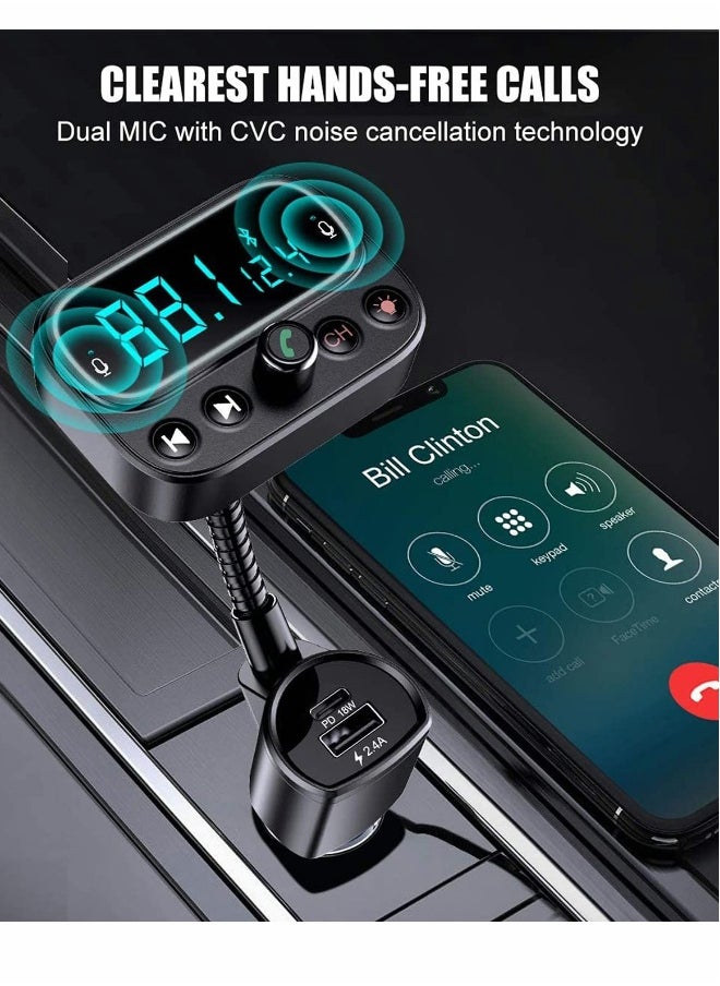 Generic Bluetooth 5.0 FM Transmitter for Car, USB C PD Bluetooth Car Adapter with Dual Mic 2.0" LCD Display 3 USB Ports 9 Color LED Backlit, Wireless Car Kit  - Image 5