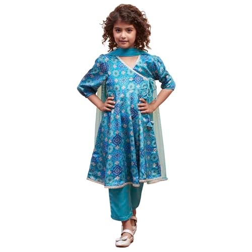 Biba Girls Turquoise Polyester Flared Suit Set_6-7 Year - Image 1