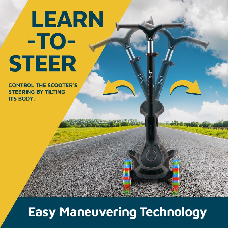 LifeMaster 3 Wheel Scooter for Kids with Foldable Seat, Adjustable Handlebar Height, Lean-to-Steer Ride On Toy for Kids Ages 2+, Light-Up LED Wheels, Wide Anti Slip Deck, Indoor & Outdoor Use, Brown - Image 4