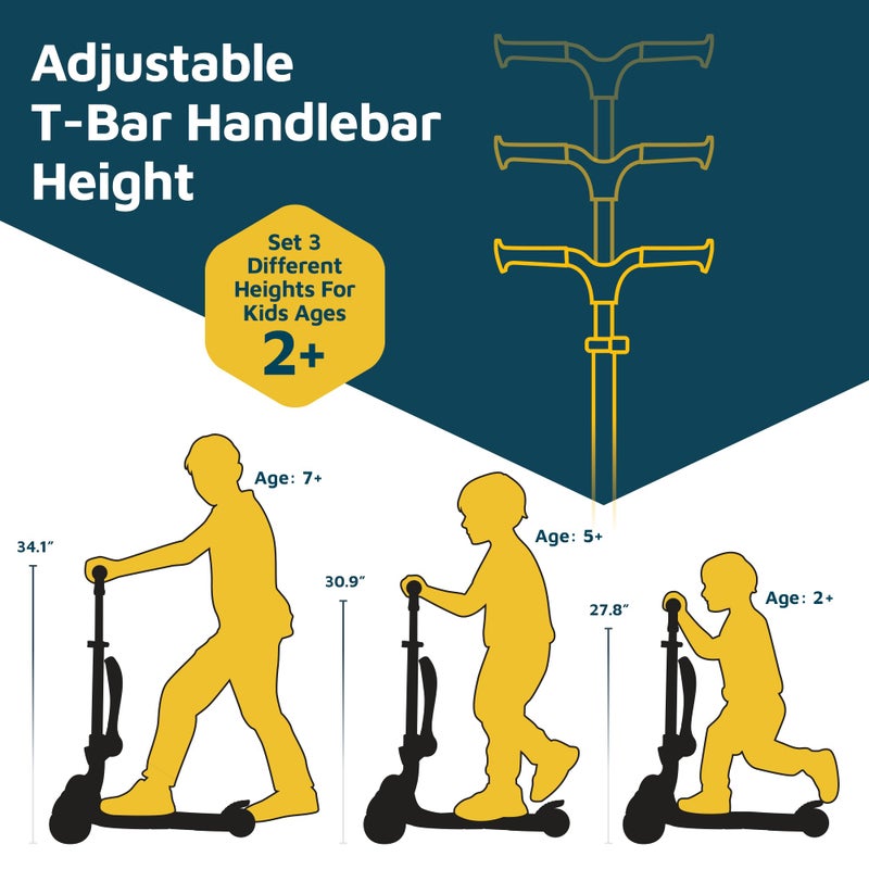 LifeMaster 3 Wheel Scooter for Kids with Foldable Seat, Adjustable Handlebar Height, Lean-to-Steer Ride On Toy for Kids Ages 2+, Light-Up LED Wheels, Wide Anti Slip Deck, Indoor & Outdoor Use, Brown - Image 3