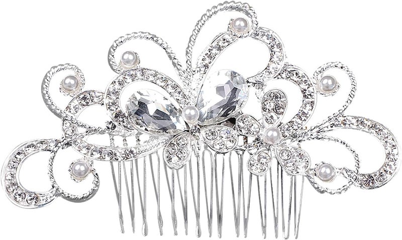 Crystal Wedding Hair Comb Flower Silver Bridal Headdress PearlCrystal Bridal Hair Piece Bridal Hair AccessoriesStylish Vintage Elegant Ladies Hair Accessories