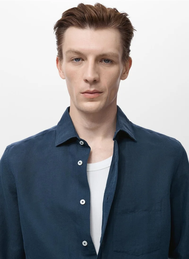 Mango Man Pocket Linen Shirt