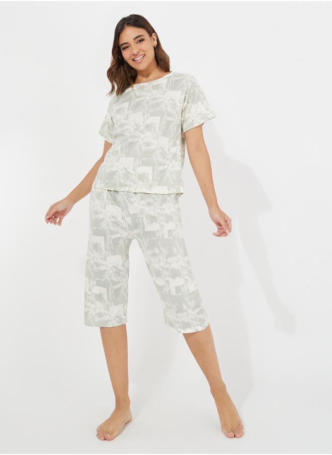 Styli All Over Print T-Shirt & Capri Pyjama Set  - Image 1