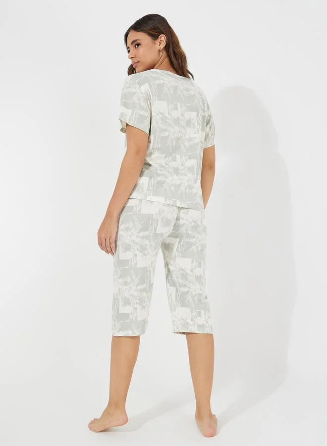 Take Two All Over Print T-Shirt & Capri Pyjama Set