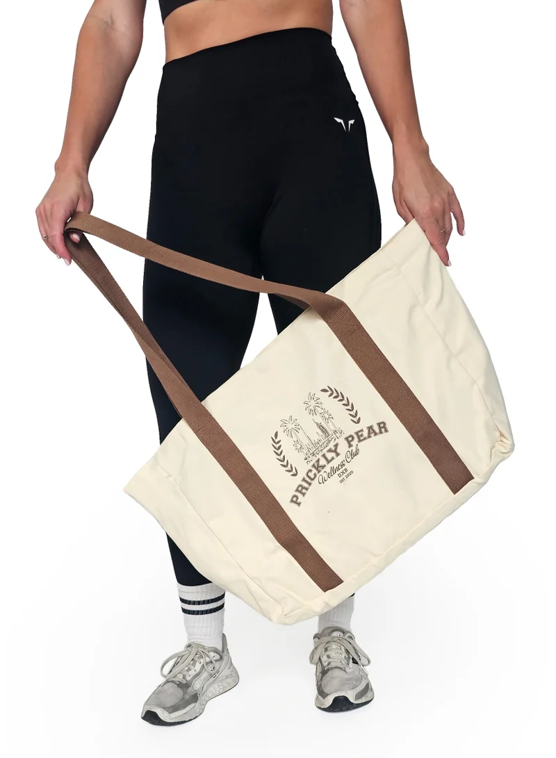 Prickly Pear Mocha Large Varsity Canvas Tote Bag, Mocha for Women | Best Price UAE