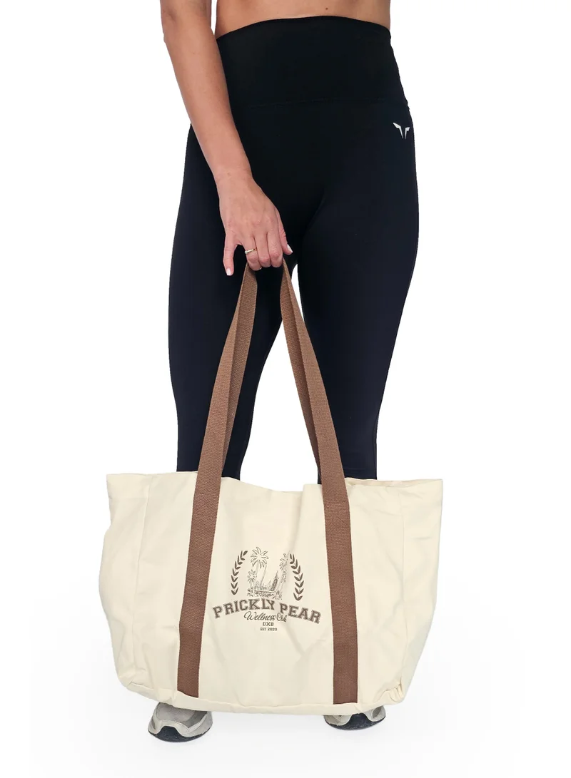Prickly Pear Mocha Large Varsity Canvas Tote Bag, Mocha for Women | Best Price UAE