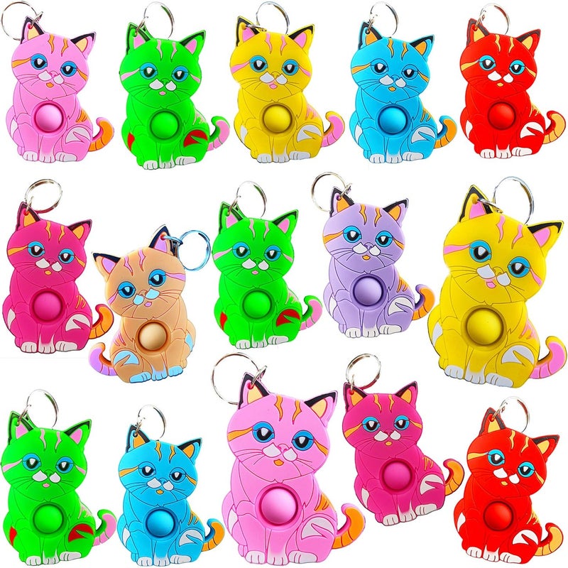 HOZKEAP 24 Packs Cats Bulk Mini Pop Fidget KeychainBoys and Girls Kids Birthday Party Favors Supplies Classroom Students Bubble Prize - Image 3