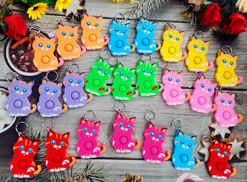 HOZKEAP 24 Packs Cats Bulk Mini Pop Fidget KeychainBoys and Girls Kids Birthday Party Favors Supplies Classroom Students Bubble Prize - Image 5