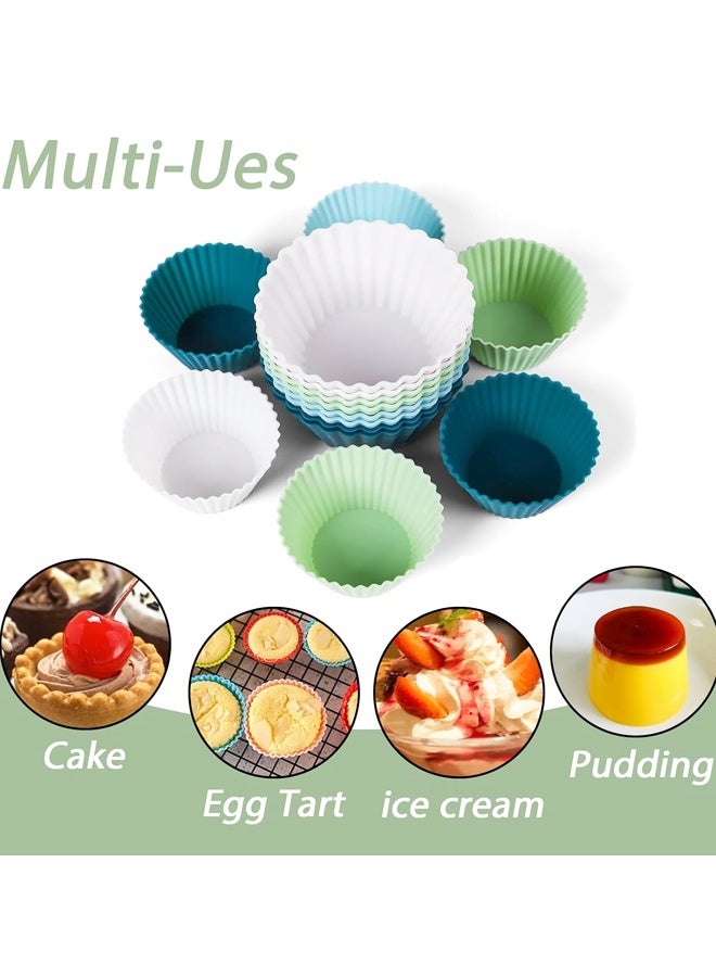 مجموعة من 12 قالب سيليكون للخبز، بطانات غير لاصقة للكعك والكب كيك، حاملات أكواب تغليف للكعك والكب كيك - Image 3