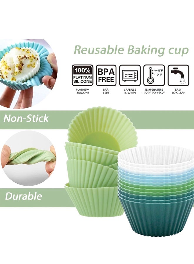 مجموعة من 12 قالب سيليكون للخبز، بطانات غير لاصقة للكعك والكب كيك، حاملات أكواب تغليف للكعك والكب كيك - Image 4
