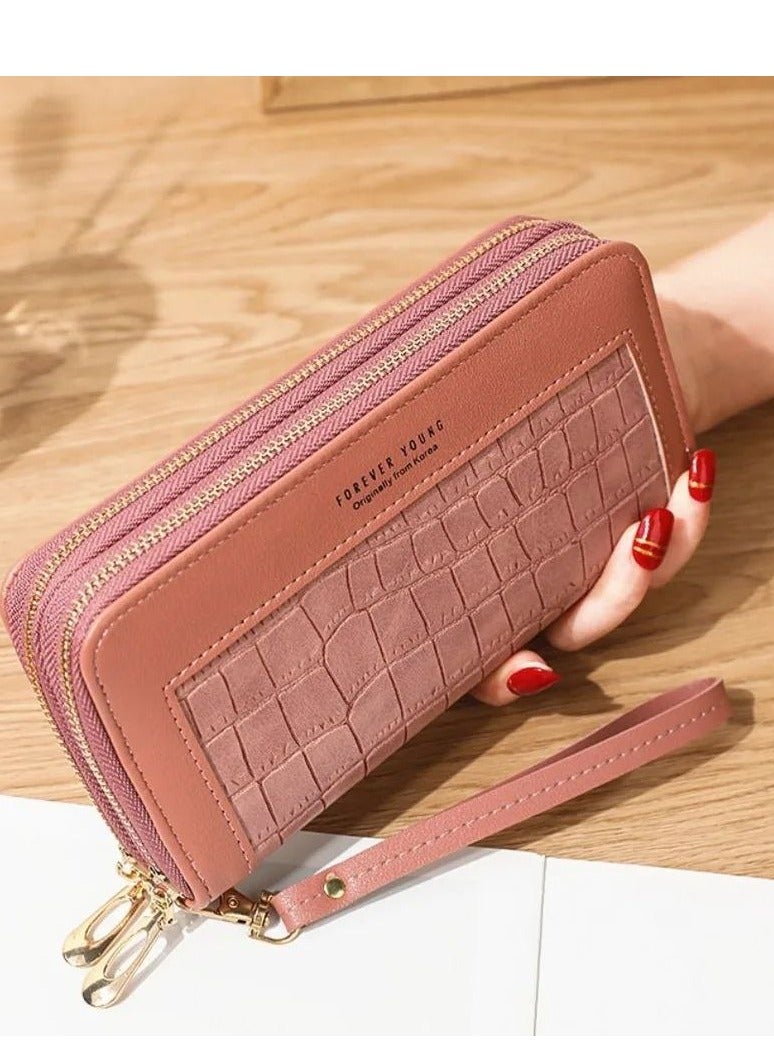 Large Faux Leather Wallet for Women, Long Women's Zip Around Wallet Clutch Travel Tassel Purse Wristlet In Colorblock Leather With Eight Card Slots Money Organizer and Phone Holder  - Image 1