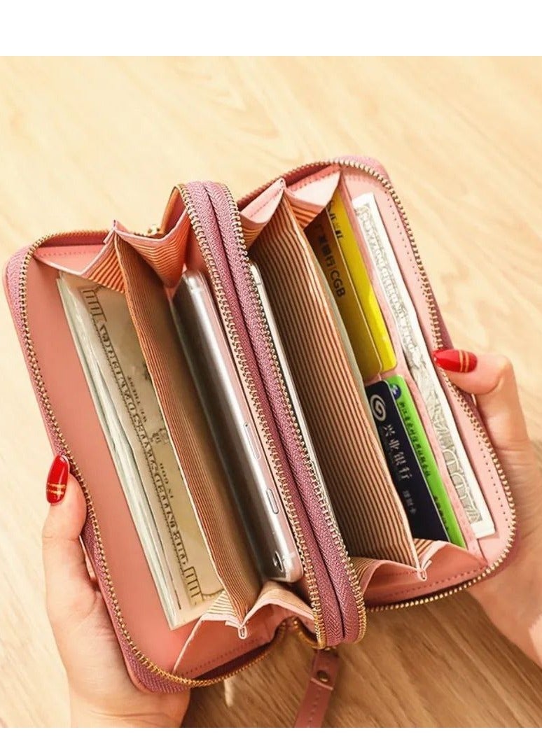 Large Faux Leather Wallet for Women, Long Women's Zip Around Wallet Clutch Travel Tassel Purse Wristlet In Colorblock Leather With Eight Card Slots Money Organizer and Phone Holder  - Image 2