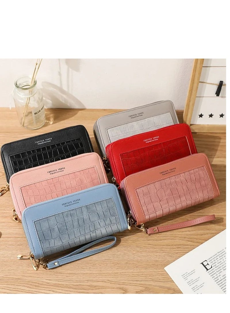 Large Faux Leather Wallet for Women, Long Women's Zip Around Wallet Clutch Travel Tassel Purse Wristlet In Colorblock Leather With Eight Card Slots Money Organizer and Phone Holder  - Image 3