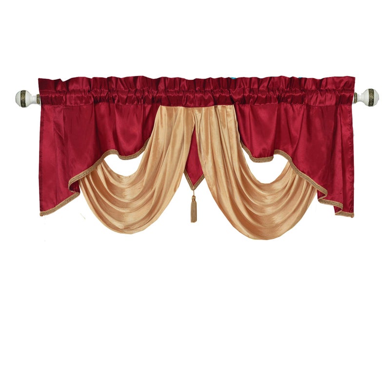GOHD Golden Ocean Home Decor Valarie Fancy Window Valance 54 x 18 inches Taffeta Fabric with Soft Satin Swag Add Some Royal luxruy Accent to Your Home Burgundy