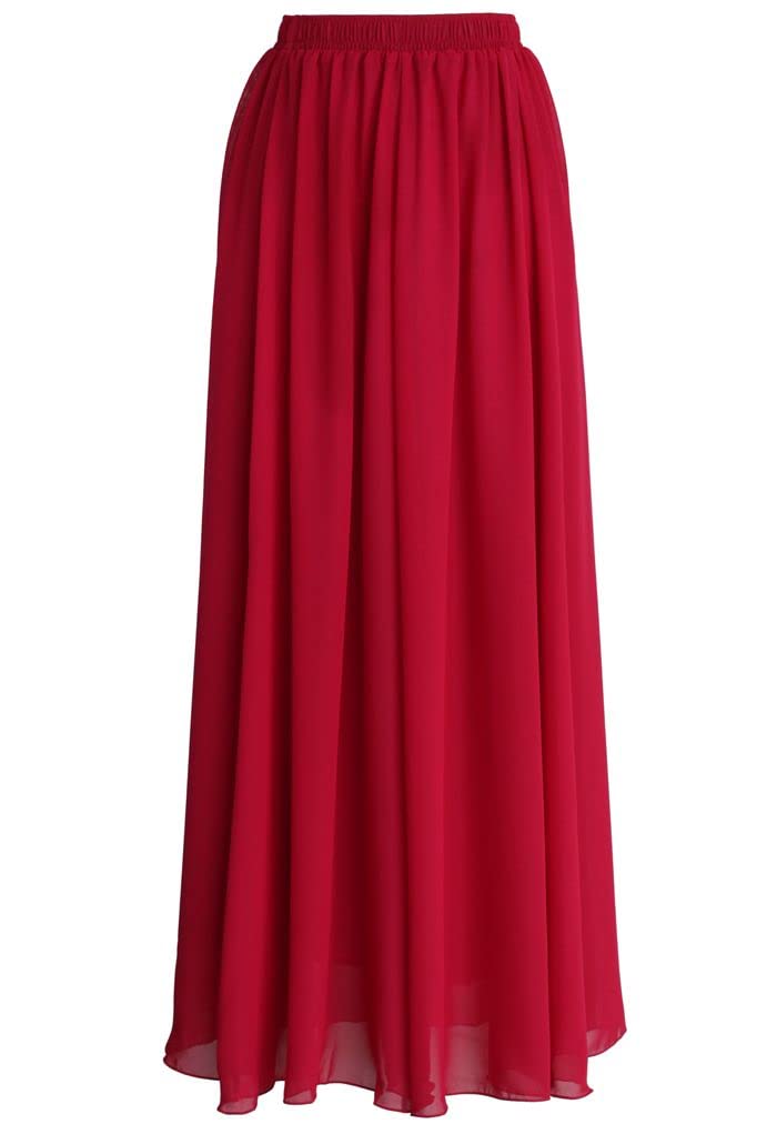 JANAK Georgette Maxi Skirt (Red) - Image 3