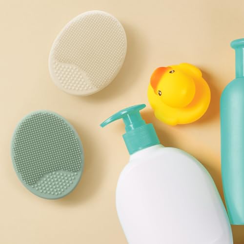 S&T INC. Exfoliating and Massaging Cradle Cap Bath Brushes for Baby, Silicone - 2 Inch x 2.5 Inch, Sage Green & Cream, 2 Pack - Image 4