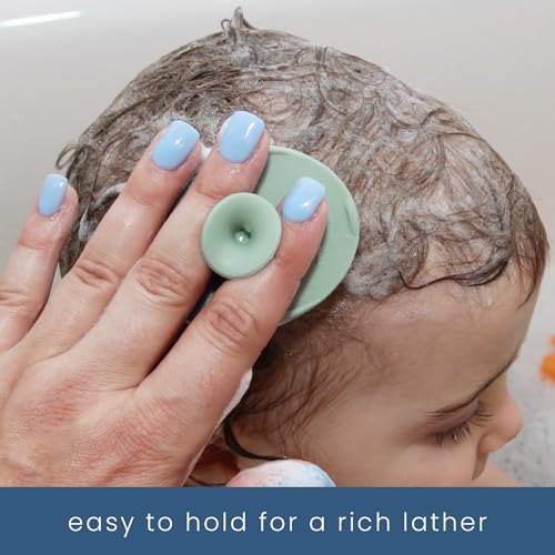 S&T INC. Exfoliating and Massaging Cradle Cap Bath Brushes for Baby, Silicone - 2 Inch x 2.5 Inch, Sage Green & Cream, 2 Pack - Image 2