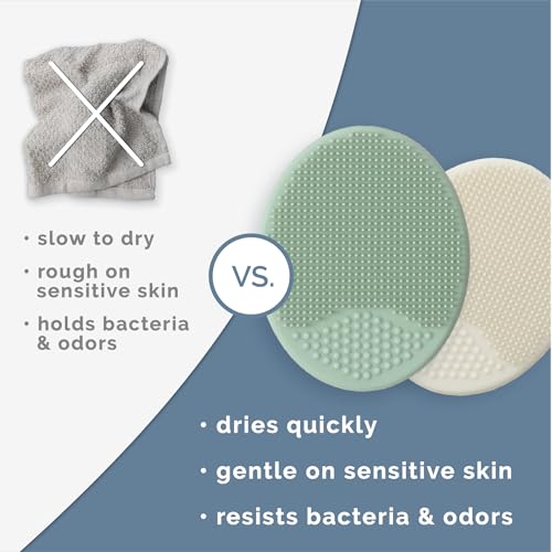 S&T INC. Exfoliating and Massaging Cradle Cap Bath Brushes for Baby, Silicone - 2 Inch x 2.5 Inch, Sage Green & Cream, 2 Pack - Image 3