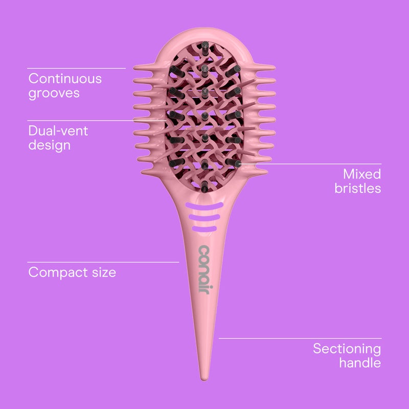 Conair Curl Define Pro Mini Detangler Brush for Tight Curls, Dual-Vent Design Curl Defining Brush with Continuous Grooves, Mixed Bristles for Frizz-Free Detangling, Smoothing, and Definition, Pink - Image 2