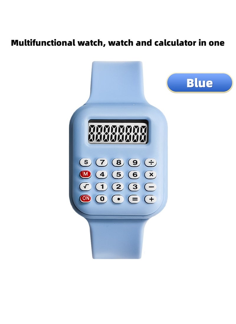 Generic Multifunctional Children's Watch Electronic Calculator Watch Primary School Student Watch Digital Electronic Watch (Blue)  - Image 1