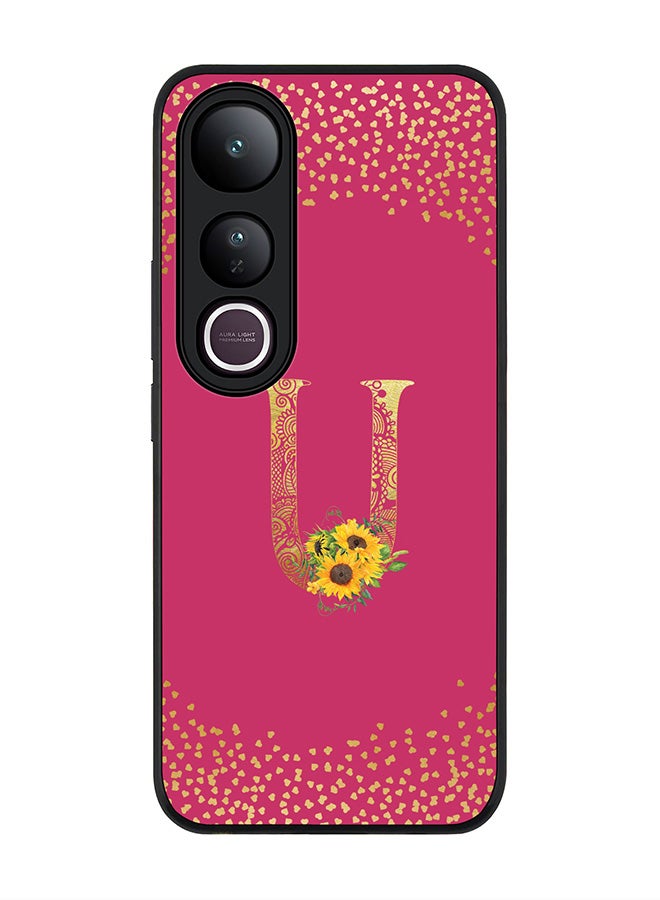 Stylizedd For vivo V50 Lite Case,Slim fit Camera Protection, Shockproof Thin Phone cover  - Custom Floral Monogram - U ( Deep Pink )