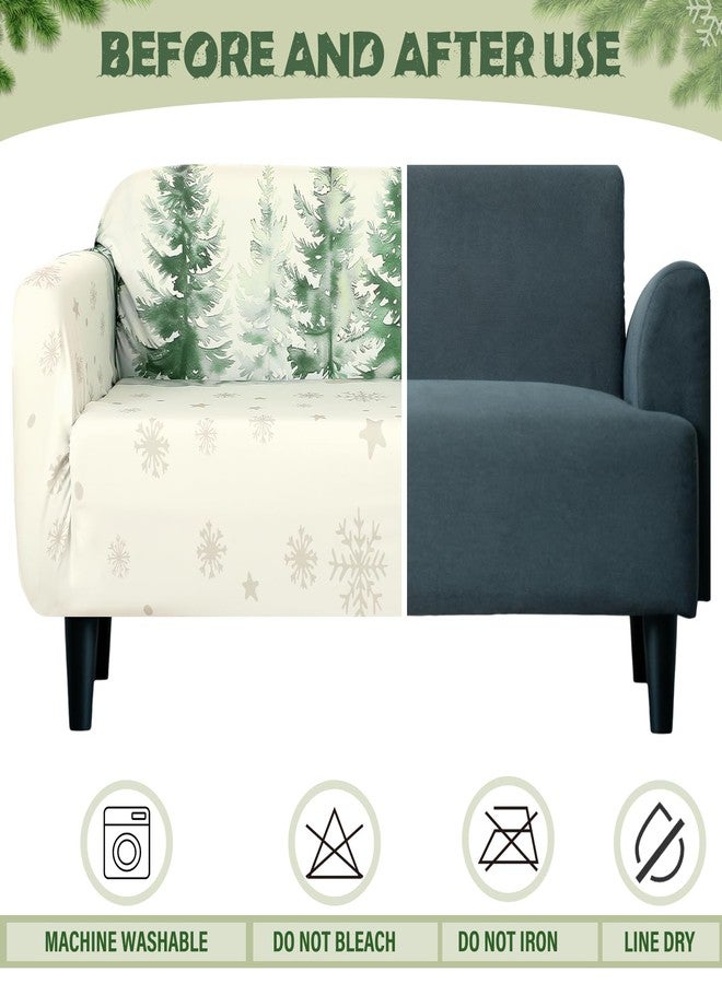 Lounsweer Christmas Sofa Couch Cover for 2 Cushion Couch,Santa Claus Printed Sofa Cover with 2 Pcs Christmas Tree Reindeer Truck Stripes Throw Pillow Covers for Home Winter Decoration - Image 5