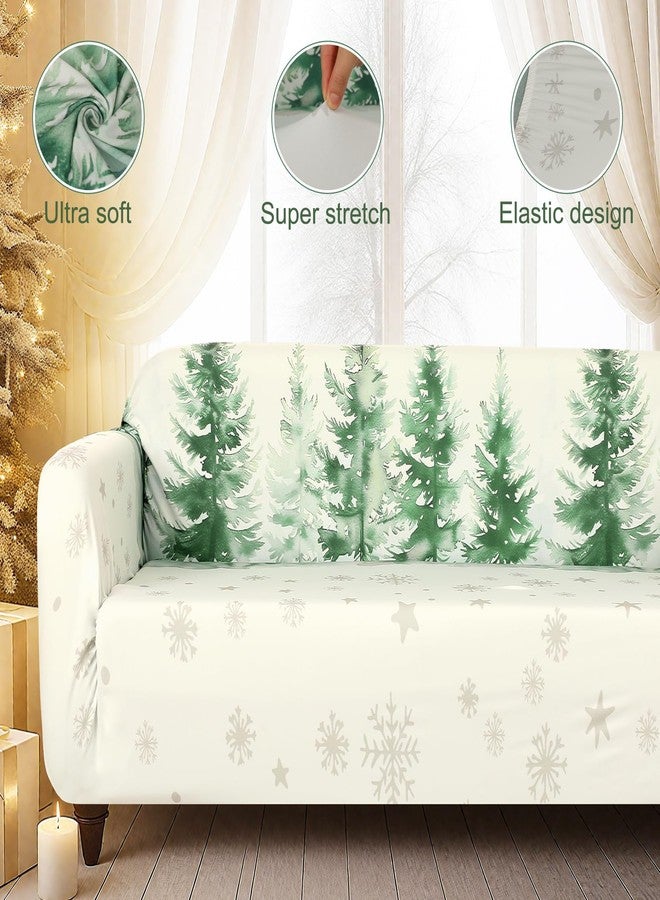 Lounsweer Christmas Sofa Couch Cover for 2 Cushion Couch,Santa Claus Printed Sofa Cover with 2 Pcs Christmas Tree Reindeer Truck Stripes Throw Pillow Covers for Home Winter Decoration - Image 3
