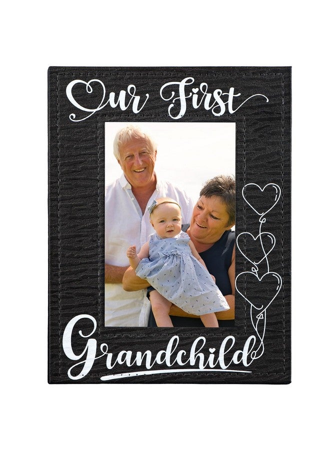 FLYAB First Time Grandparents Picture Frame - Our First Grandchild Leather Photoframe for New Grandparents Christmas Gifts for First Time Grandma Picture Frame Grandparents' Day Gifts - Image 1