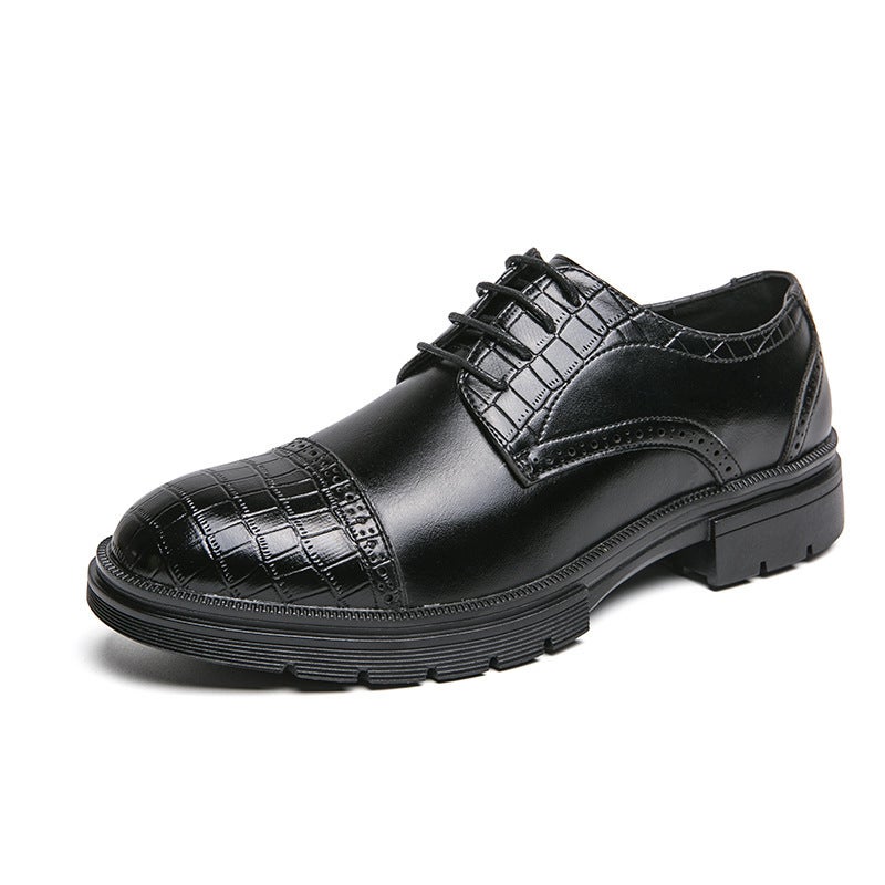 Plus Size Business Dress Shoes Men'S 38-46 Size Lace-Up Embossed Three-Connector Men'S Shoes Fashionable Fashion Wedding Shoes - Image 1