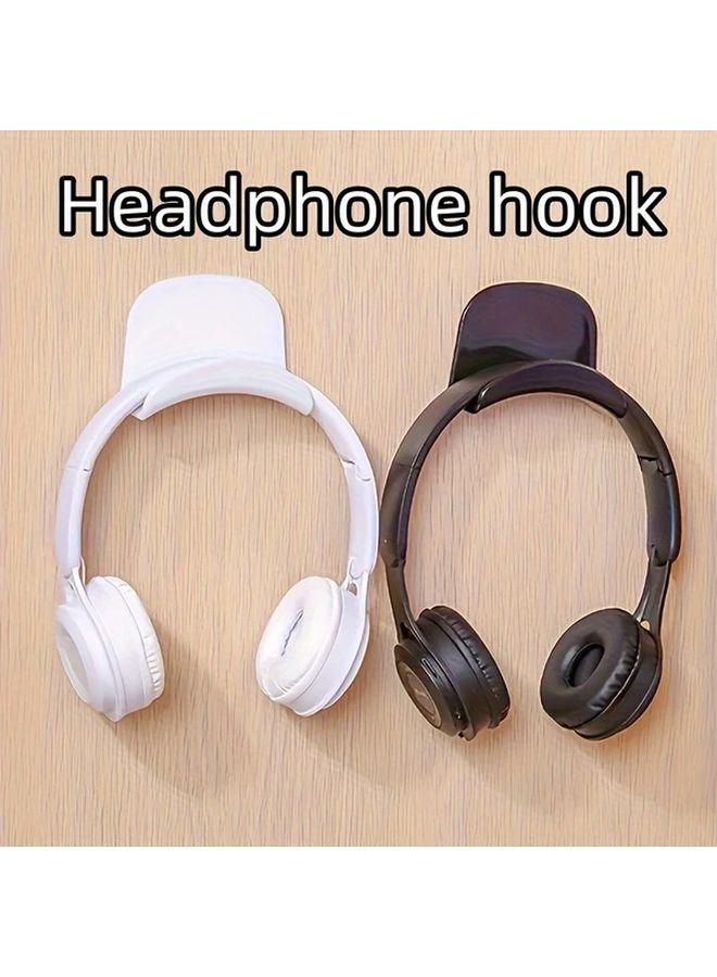 2pcs Black Adhesive Headphone Stand Holder Wall Mount Hook For Gaming Desktop - Image 2