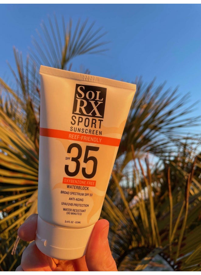 SolRX SPORT SPF 35 Sunscreen, Reef Friendly, Oxybenzone Free, Fragrance Free