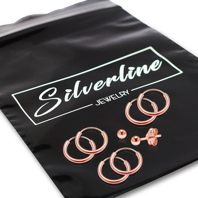 Silverline Jewelry Sterling Silver 3 Pairs of 10mm Endless Hoop Earrings & Ball Stud Earrings Set for Women & Men - Image 4