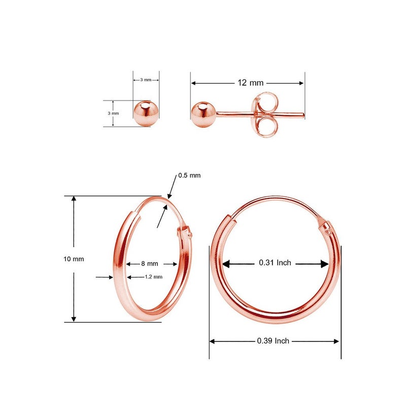 Silverline Jewelry Sterling Silver 3 Pairs of 10mm Endless Hoop Earrings & Ball Stud Earrings Set for Women & Men - Image 5