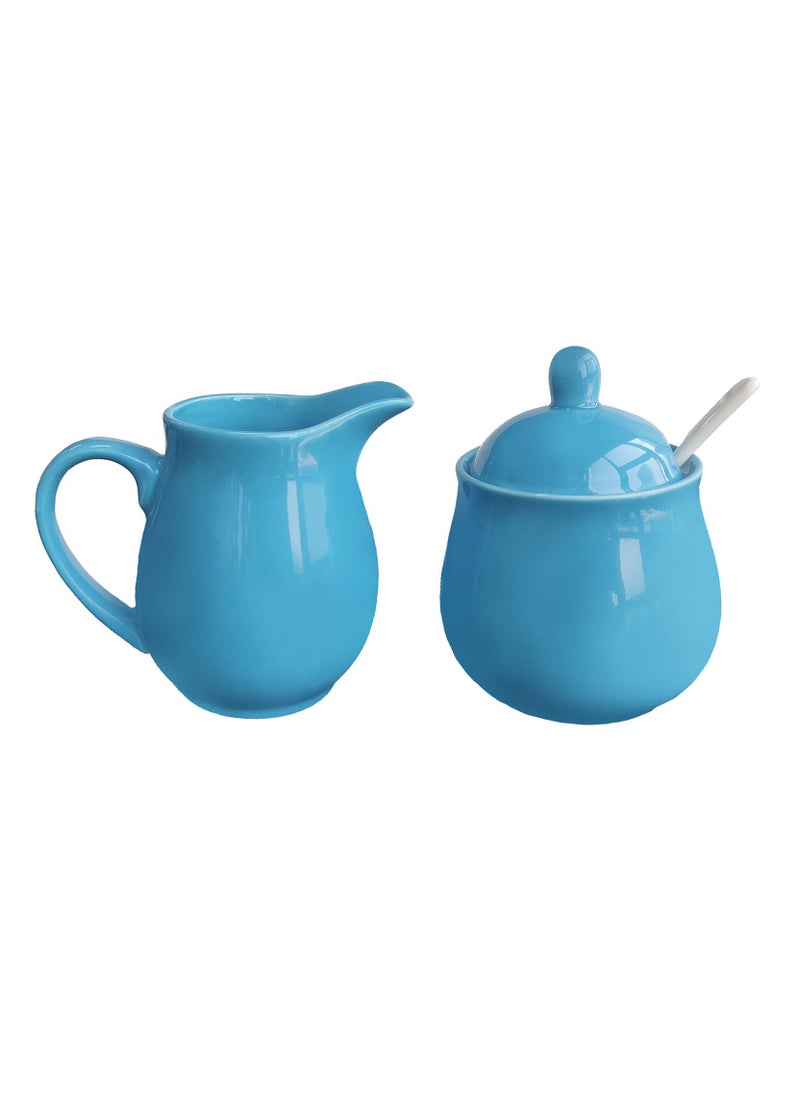 FUYU Ceramic Colorful Creamer and Sugar Set with Lid Spoon Coffee Serving Set 