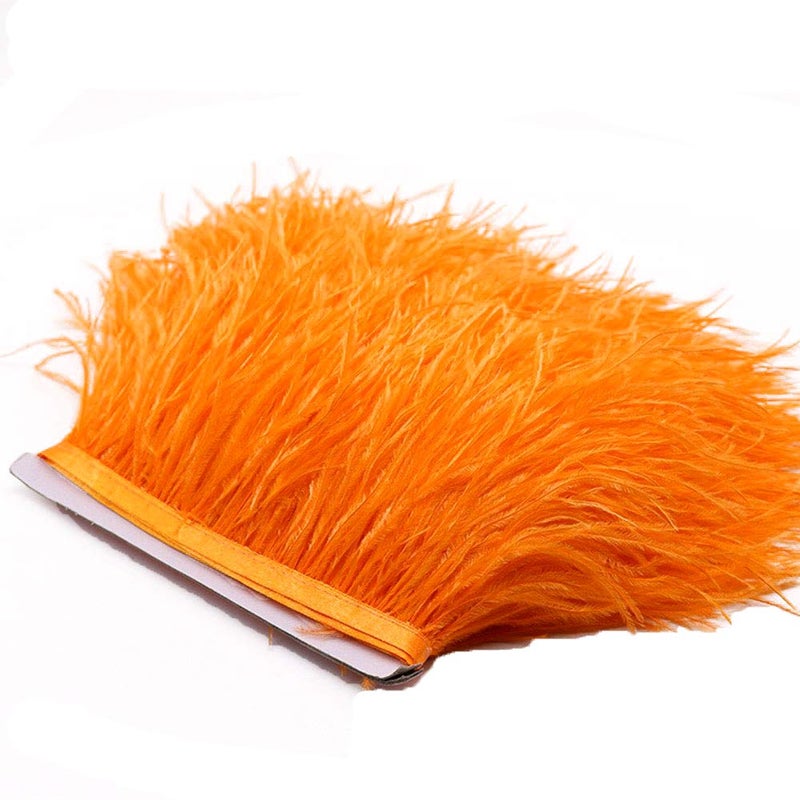 YEQIN 2 Yards Natural  Soft Ostrich Feathers Fringe Trims Ribbon  Used for Dress Sewing Decoration Craft Clothing Boots Wedding Decoration DIY Etc Orange