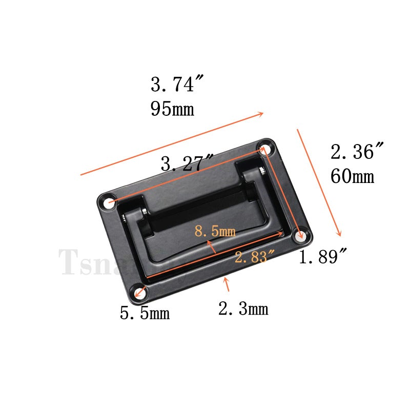 Tsnamay مقبض سحب غائر أسود من تسناماي، قطعتان، مصنوع من سبائك الزنك، مقبض باب غائر لرفع الباب، مقبض شديد التحمل لصندوق الأدوات، 95 × 60 مم - Image 2