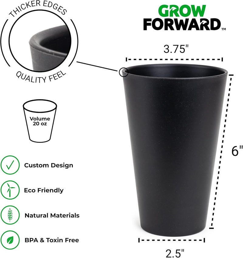 Grow Forward Premium Wheat Straw Cups  20 oz Unbreakable BPA Free Hard Plastic Cups  Reusable Lightweight Plastic Drinking Glasses for Kitchen Outdoor Water Camping RV  Midnight - Image 3