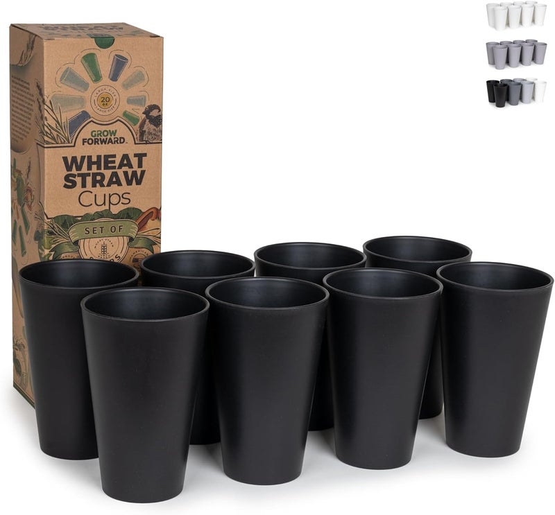 Grow Forward Premium Wheat Straw Cups  20 oz Unbreakable BPA Free Hard Plastic Cups  Reusable Lightweight Plastic Drinking Glasses for Kitchen Outdoor Water Camping RV  Midnight - Image 1