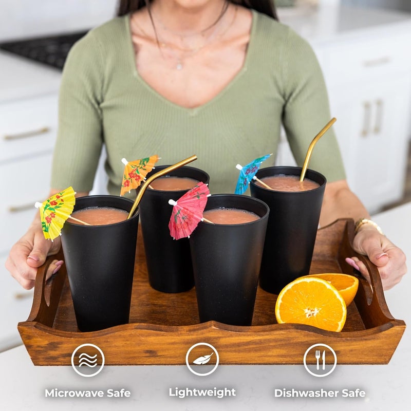 Grow Forward Premium Wheat Straw Cups  20 oz Unbreakable BPA Free Hard Plastic Cups  Reusable Lightweight Plastic Drinking Glasses for Kitchen Outdoor Water Camping RV  Midnight - Image 4