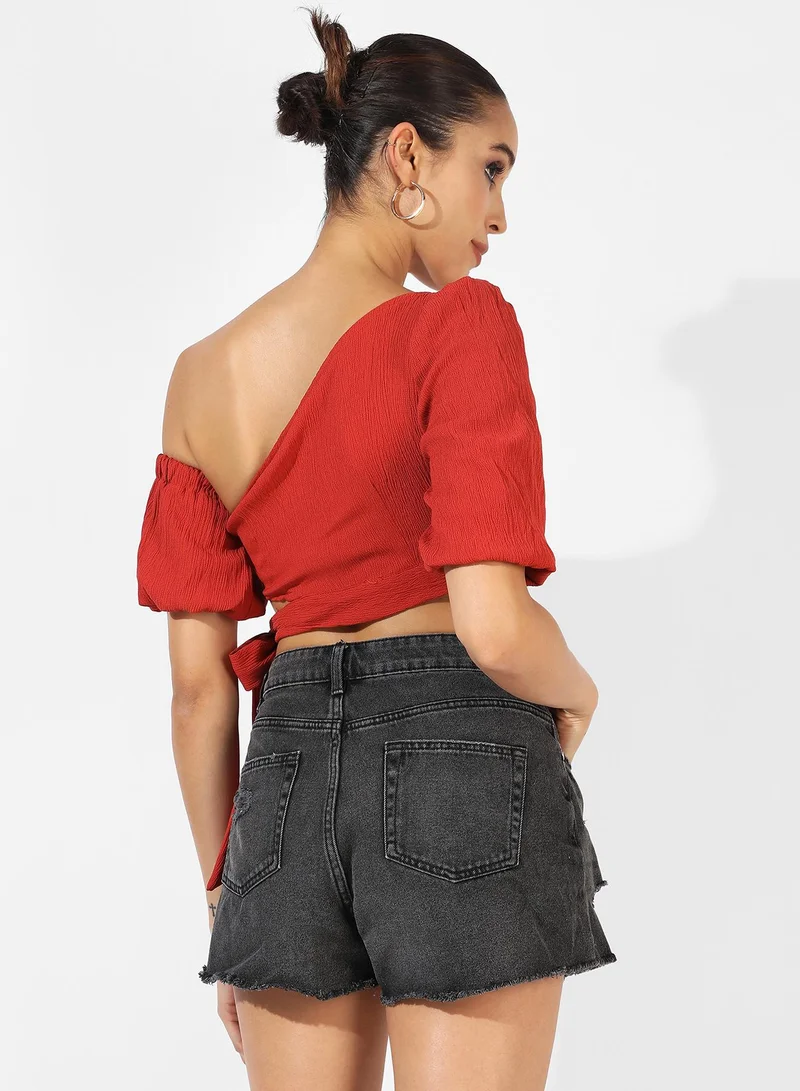 Campus Sutra Women's Solid Red Crop Top